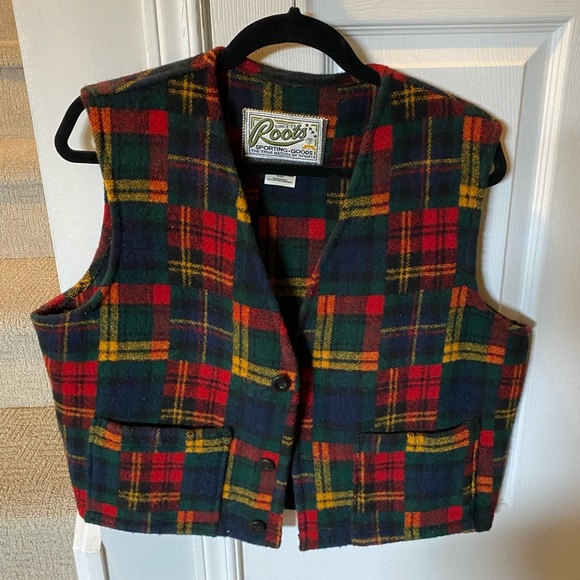 Roots, melton plaid vest, large - Picture 1 of 2